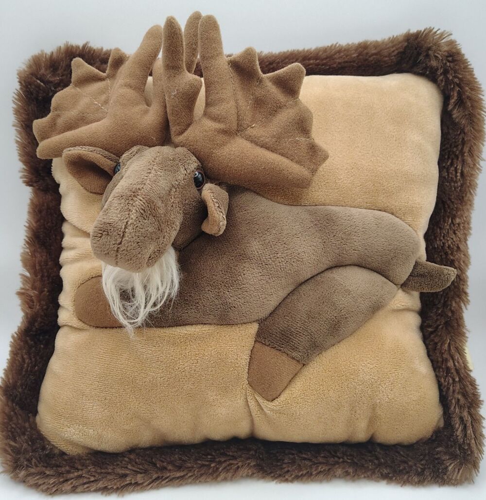 JAAG Plush Moose & Babies 3D Pillow Stuffed Animal 16”x 11”Man Cave Antler